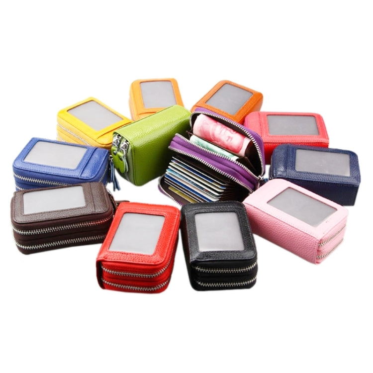 Genuine Leather Dual Layer Zipper Card Holder Wallet RFID Blocking Purse, Size: 10.5x7.0x4.0cm(Dark Blue) - free shipping - PMC Jewellery - Order now!