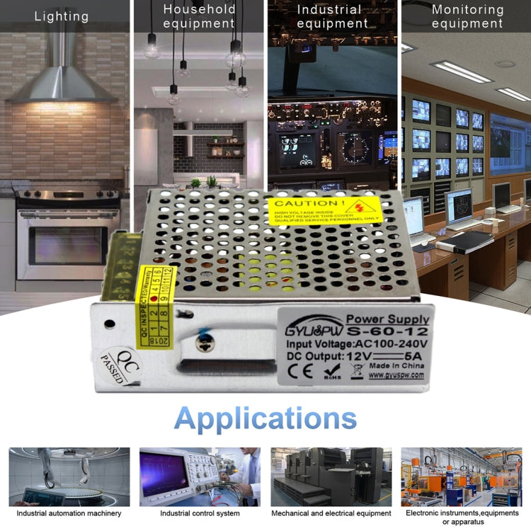 S-60-12 60W AC110/220V to DC 12V 5A Power Inverter Power converter - Step-down Transformer by PMC TechLife | Online Shopping South Africa | PMC TechLife | Buy Now Pay Later Mobicred