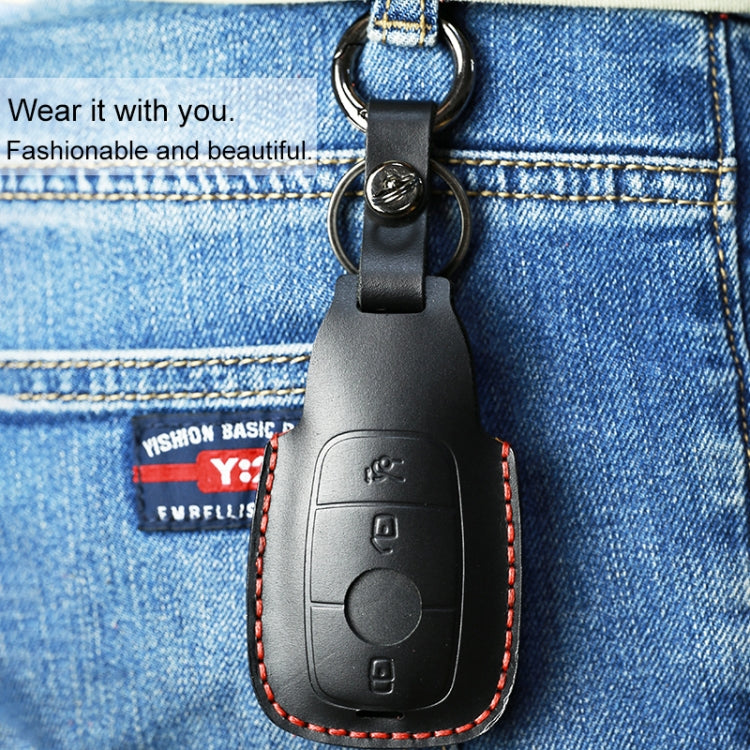For Mercedes-Benz Colorful Edge Style Car Cowhide Leather Key Protective Cover Key Case (Blue) - Car Key Cases by PMC TechLife | Online Shopping South Africa | PMC TechLife | Buy Now Pay Later Mobicred