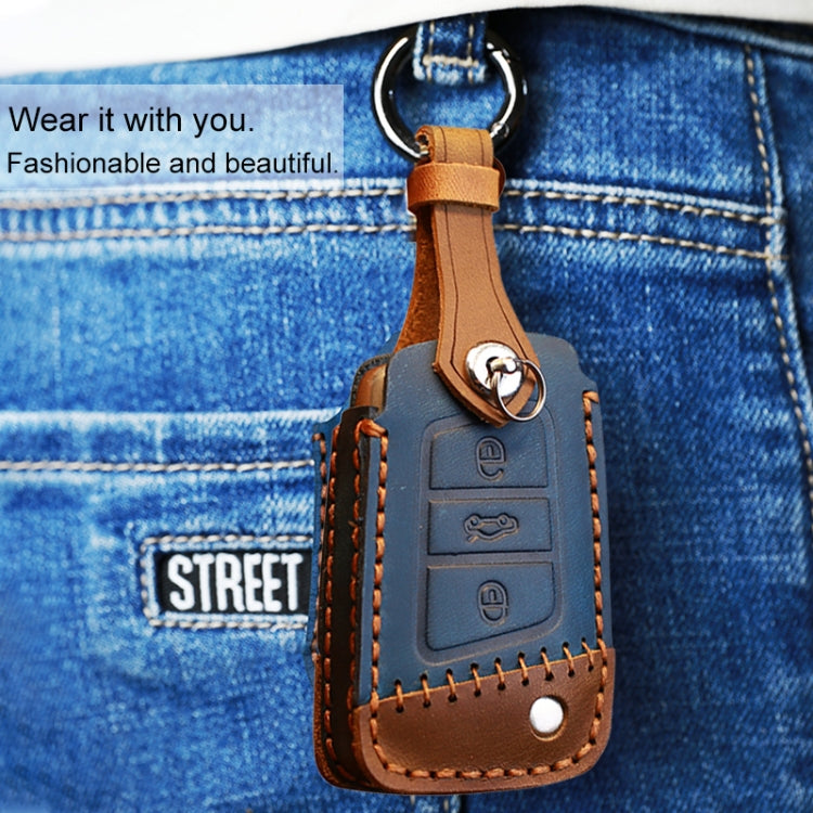 For Volkswagen Car Cowhide Leather Key Protective Cover Key Case, A Version(Blue) - Car Key Cases by PMC TechLife | Online Shopping South Africa | PMC TechLife | Buy Now Pay Later Mobicred