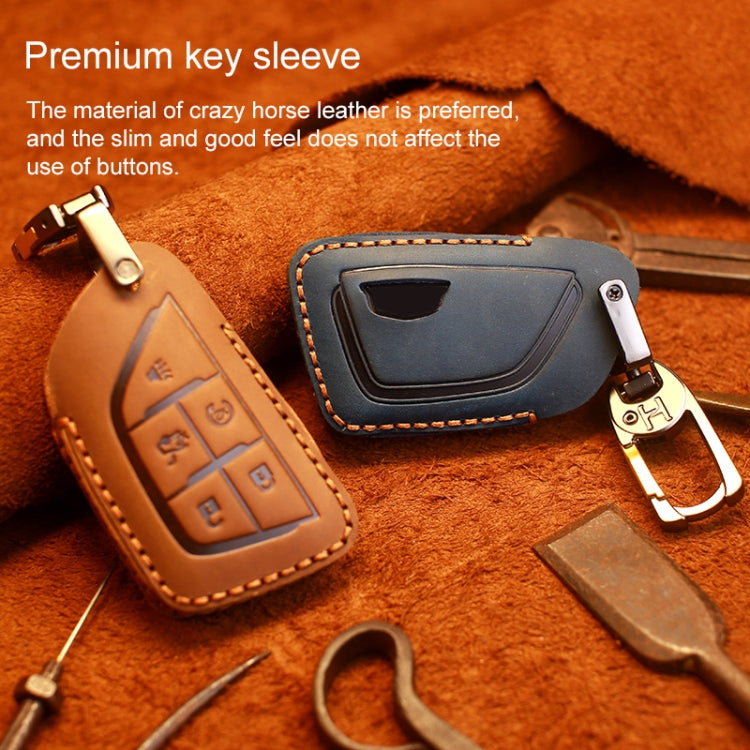 For Cadillac New Style Car Cowhide Leather Key Protective Cover Key Case (Blue) - Car Key Cases by PMC TechLife | Online Shopping South Africa | PMC TechLife | Buy Now Pay Later Mobicred