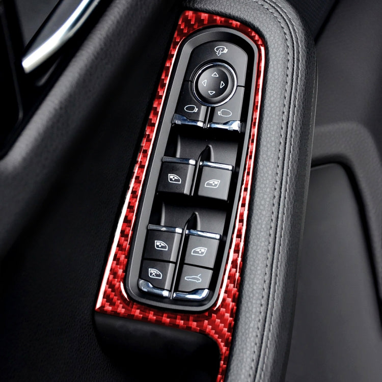 Car Carbon Fiber Window Buttons Panel Decorative Sticker for Porsche Macan 2014-2021, Left and Right Drive Universal (Red) - Car Interior Mouldings by PMC TechLife | Online Shopping South Africa | PMC TechLife | Buy Now Pay Later Mobicred