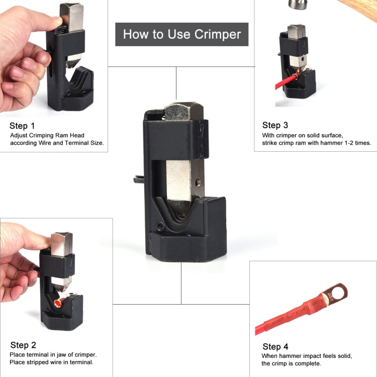 Car Battery Cable Hammer Crimper Hammer Lug Crimper Tool Pliers with T2 Copper 4 x 3/8 Heavy-duty Cold-pressed Wire Terminals - Booster Cable & Clip by PMC TechLife | Online Shopping South Africa | PMC TechLife | Buy Now Pay Later Mobicred