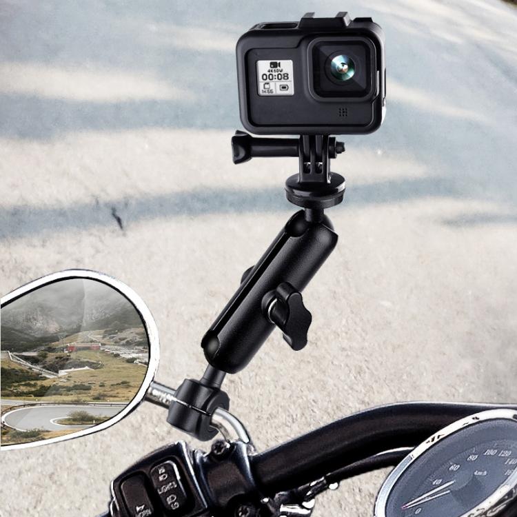 9.0cm Connecting Rod 20mm Ball Head Motorcycle Rearview Mirror Screw Hole Fixed Mount Holder with Tripod Adapter & Screw for GoPro, Insta360, DJI and Other Action Cameras(Black) - Bicycle Handlebar Mount by PMC TechLife | Online Shopping South Africa | PMC TechLife | Buy Now Pay Later Mobicred