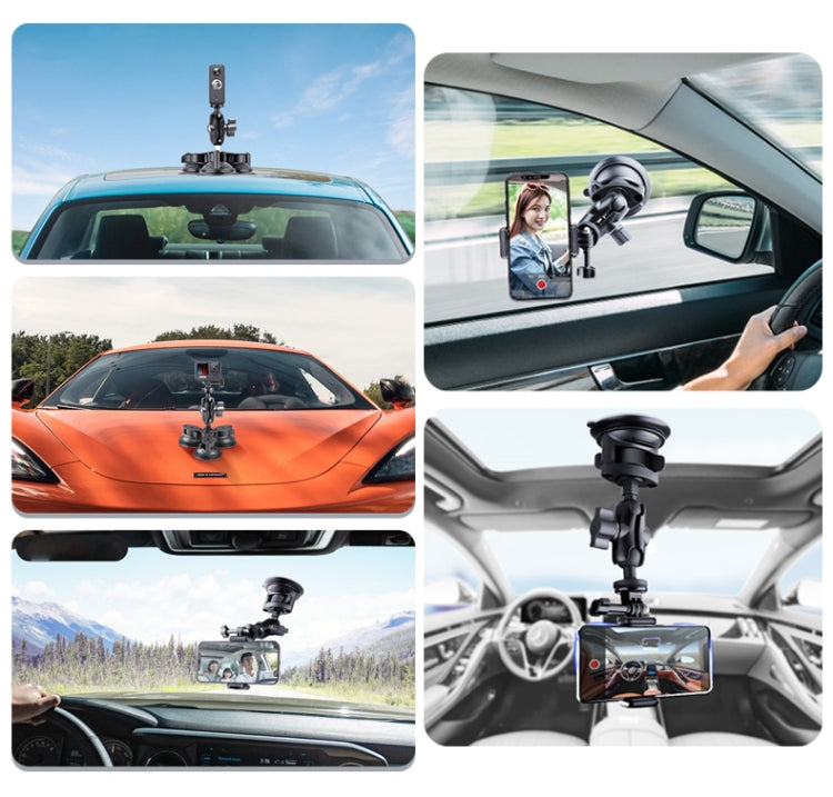 Single Suction Cup Mount Holder with Tripod Adapter & Steel Tether & Safety Buckle (Black) - Holder by PMC TechLife | Online Shopping South Africa | PMC TechLife