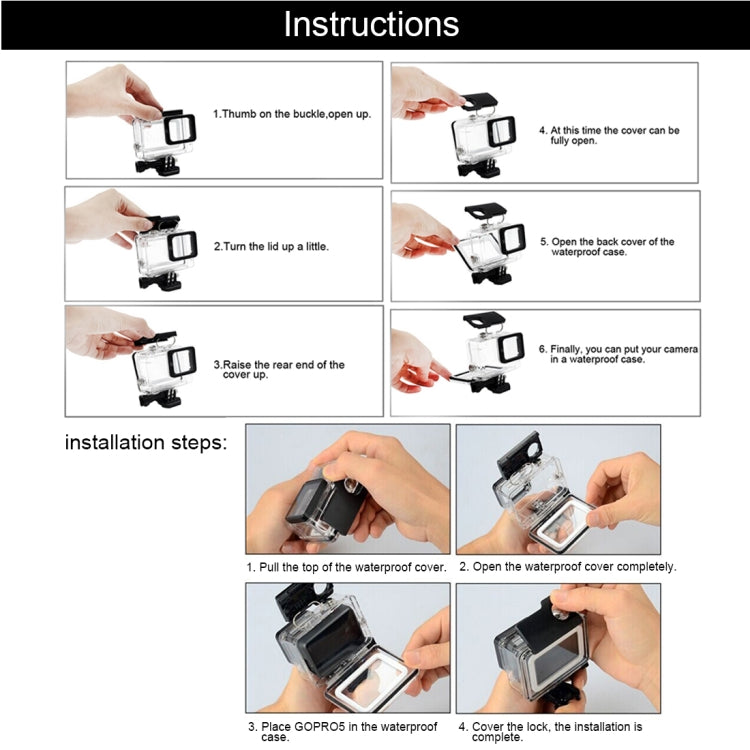 For GoPro NEW HERO /HERO6 /5 30m Waterproof Housing Protective Case + Hollow Back Cover with Buckle Basic Mount & Screw, No Need to Disassemble Lens(GP413) - Waterproof Cases by PMC TechLife | Online Shopping South Africa | PMC TechLife | Buy Now Pay Later Mobicred