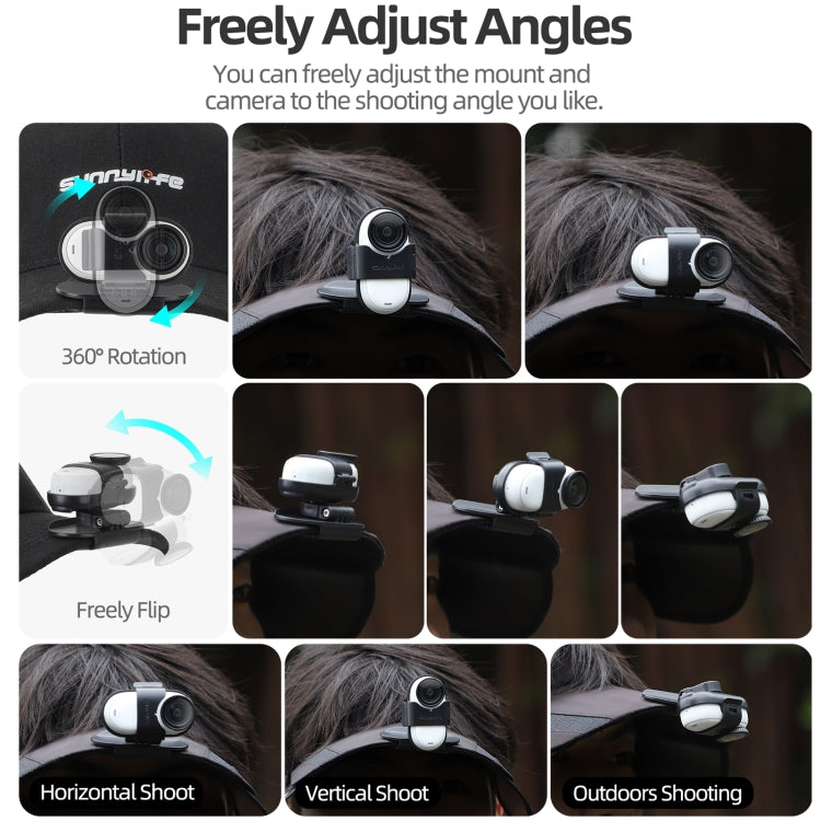 For Insta360 GO3 / GO 3S Sunnylife Baseball Hat Clip Mount Baseball Cap Clamp Quick Release Mount Camera POV Vlog Holder (Black) - free shipping - PMC TechLife - Order now!