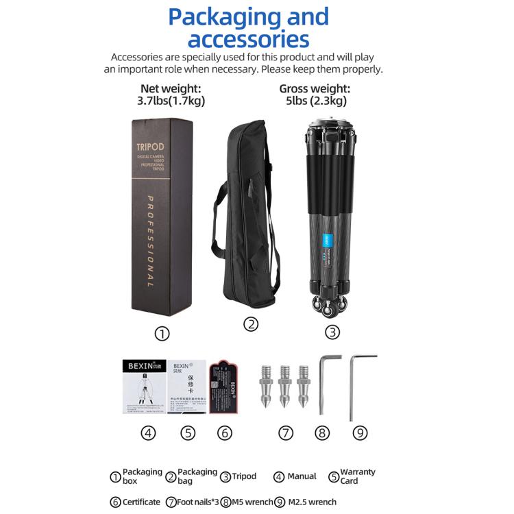 BEXIN ST402C Portable Collapsible Carbon Fiber Camera Tripod (Black) - free shipping - PMC TechLife - Order now!