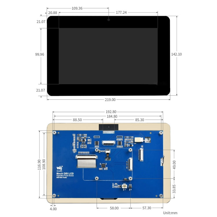 WAVESHARE 8 inch 800 x 480 Capacitive Touch Display for Raspberry Pi, DSI Interface - free shipping - PMC TechLife - Order now!
