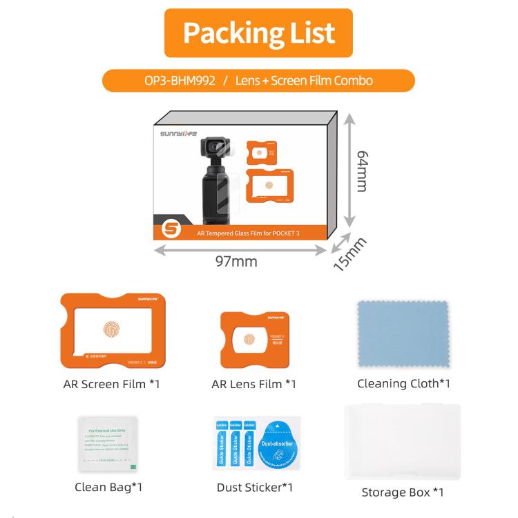 For DJI Osmo Pocket 3 Sunnylife Lens Screen Protector AR Anti-reflection Tempered Glass Film with Film Locator - free shipping - PMC TechLife - Order now!