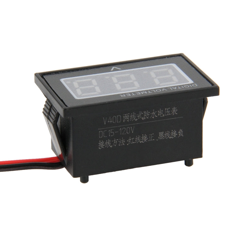 V40D 2 Wires Red Light Display Mini Waterproof IPX4 Digital Voltage Meter, Measure Voltage: DC 15-120V - Current & Voltage Tester by PMC TechLife | Online Shopping South Africa | PMC TechLife | Buy Now Pay Later Mobicred