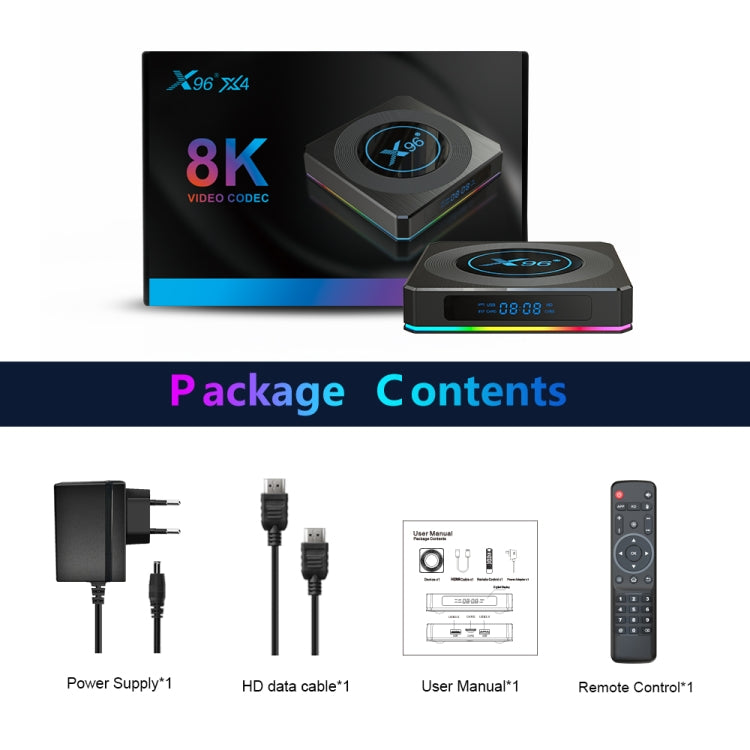 X96 X4 8K Smart TV BOX Android 11.0 Media Player with Remote Control, Amlogic S905X4 Quad Core ARM Cortex A55, RAM: 4GB, ROM: 64GB, Support 1000M, Dual Band WiFi, Bluetooth, UK Plug - Amlogic S905 by PMC TechLife | Online Shopping South Africa | PMC TechLife | Buy Now Pay Later Mobicred