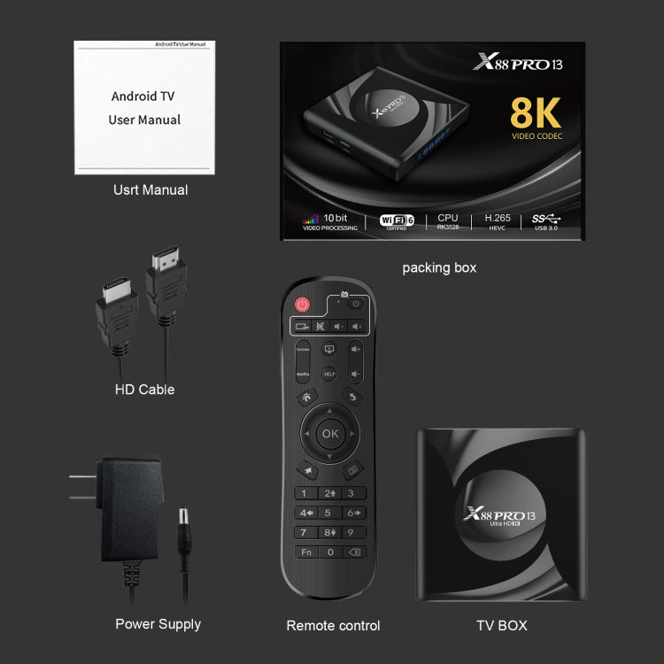 X88 Pro 13 Android 13.0 Smart TV Box with Remote Control, RK3528 Quad-Core, 2GB+16GB (US Plug) - Others by PMC TechLife | Online Shopping South Africa | PMC TechLife | Buy Now Pay Later Mobicred
