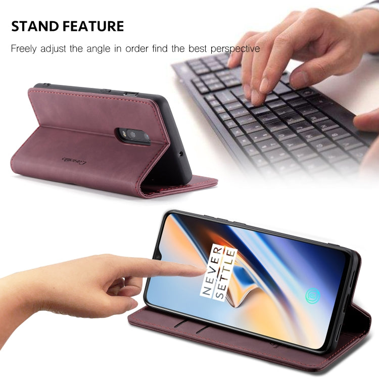 CaseMe-013 Multi-functional Retro Frosted Horizontal Flip Leather Case with Card Slot & Holder & Wallet For OnePlus 7(Wine Red) - free shipping - PMC Jewellery - Order now!