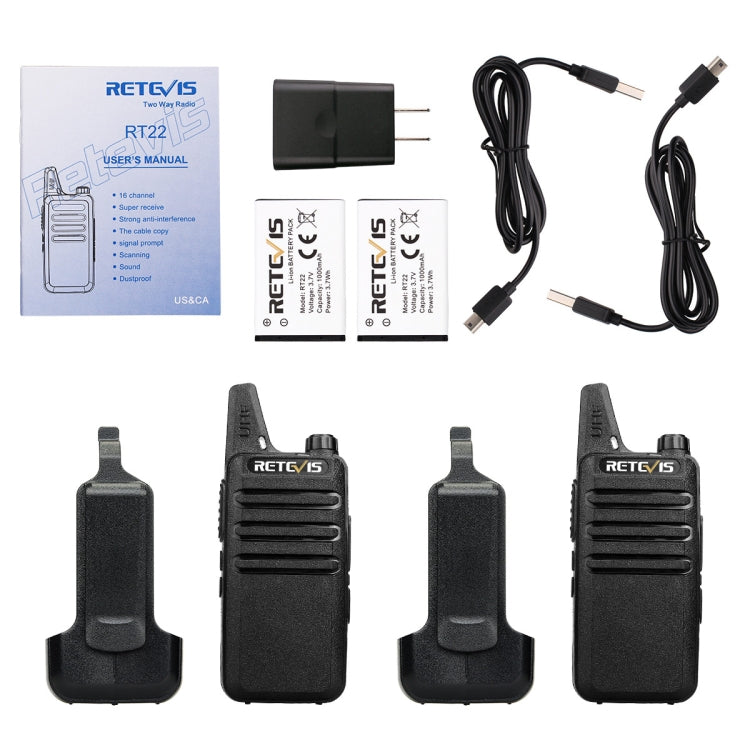 1 Pair RETEVIS RT622 US Frequency 400-480MHz 16CHS Two Way Radio Handheld Walkie Talkie, US Plug(Black) - free shipping - PMC Jewellery - Order now!