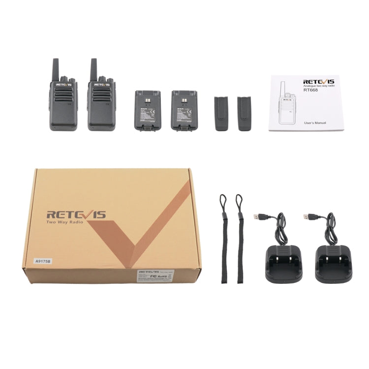 1 Pair RETEVIS RT668 0.5W PMR446 16CHS Two Way Radio Handheld Walkie Talkie, EU Plug(Black) - free shipping - PMC Jewellery - Order now!