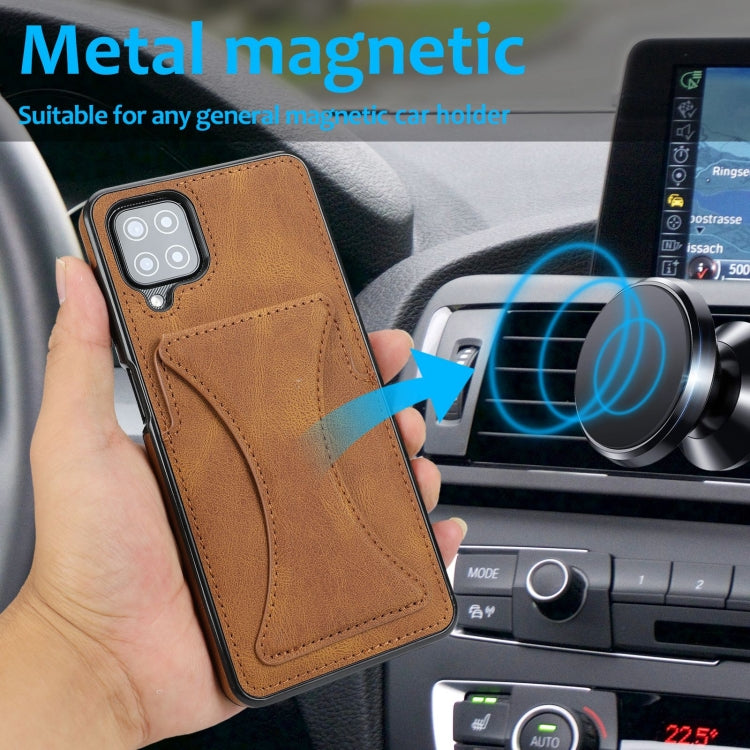 For Samsung Galaxy A12 Ultra-thin Shockproof Protective Case with Holder(Brown) - Galaxy Phone Cases by PMC TechLife | Online Shopping South Africa | PMC TechLife | Buy Now Pay Later Mobicred