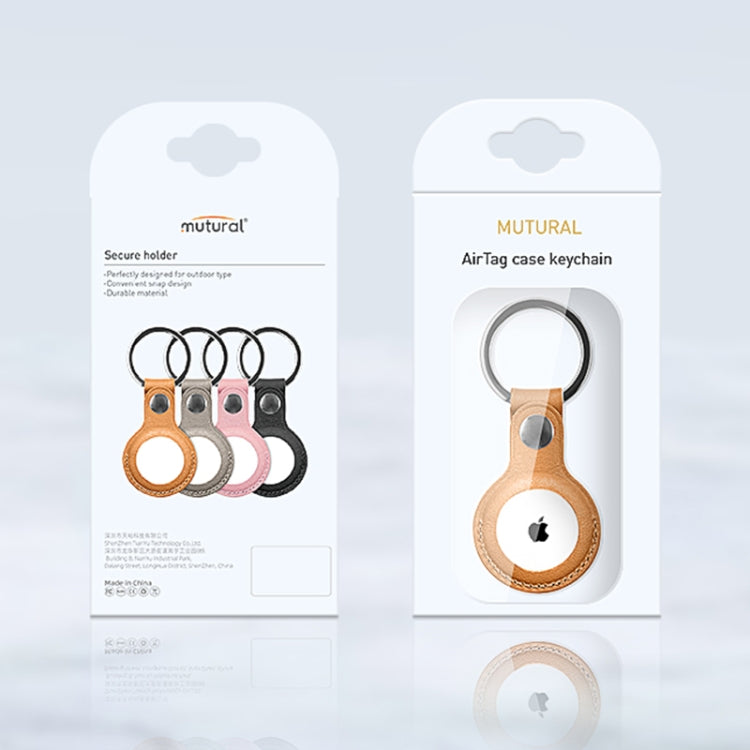 Mutural PU Leather Protective Case with Key Ring for AirTag(Yellow) - by Mutural | Online Shopping South Africa | PMc TechLife | Buy Now Pay Later Mobicred