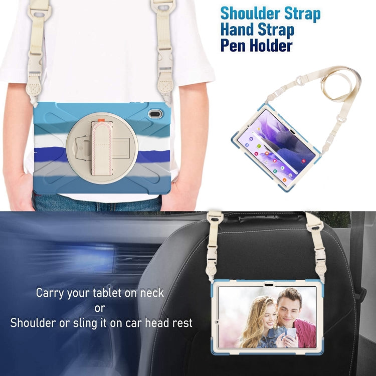 For Samsung Galaxy Tab S7 FE T730 / S7+ / S9+ /S8+ Silicone + PC Protective Case with Holder & Shoulder Strap(Colorful Blue) - free shipping - PMC Jewellery - Order now!