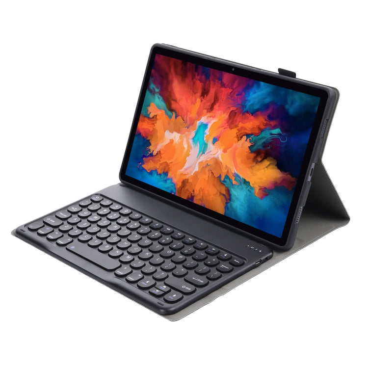 For Lenovo Pad Plus 11 inch TB-J607F / Tab P11 11 inch TB-J606F / Pad 11 inch YAM12 Lambskin Texture Detachable Round Keycap Bluetooth Keyboard Leather Tablet Case with Holder(Black) - Lenovo Keyboard by PMC TechLife | Online Shopping South Africa | PMC TechLife