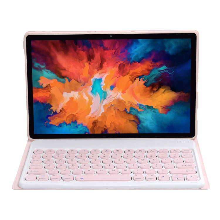 For Lenovo Pad Plus 11 inch TB-J607F / Tab P11 11 inch TB-J606F / Pad 11 inch YAM12 Lambskin Texture Detachable Round Keycap Bluetooth Keyboard Leather Tablet Case with Holder(Pink) - Lenovo Keyboard by PMC TechLife | Online Shopping South Africa | PMC TechLife