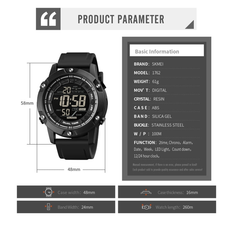 SKMEI 1762 Triplicate Round LED Dual Time Digital Display Waterproof Luminous Electronic Watch(Black) - free shipping - PMC TechLife - Order now!