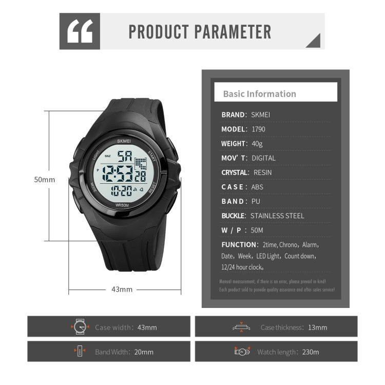 SKMEI 1790 Triplicate Round LED Dual Time Digital Display Luminous Electronic Watch for Men(Blue Black) - free shipping - PMC TechLife - Order now!