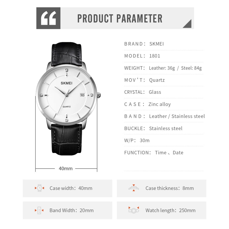 SKMEI 1801 Men Casual Calendar Quartz Watch(BLack) - free shipping - PMC TechLife - Order now!