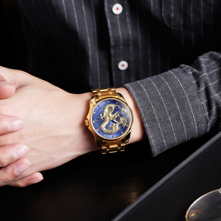 SKMEI 9193 Men Golden Dragon Pattern Calendar Dial Luminous Quartz Watch(Gold) - free shipping - PMC TechLife - Order now!