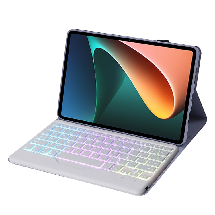 A0N5BS Ultra-thin Tri-color Backlight Detachable Lambskin Texture TPU Bluetooth Keyboard Leather Tablet Case with Holder For Xiaomi Pad 5 / 5 Pro(Purple) - Others Keyboard by PMC TechLife | Online Shopping South Africa | PMC TechLife