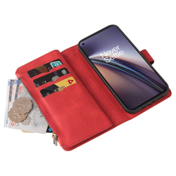For OnePlus Nord CE 5G Skin Feel PU + TPU Horizontal Flip Leather Case With Holder & 15 Cards Slot & Wallet & Zipper Pocket & Lanyard(Red) - OnePlus Cases by PMC TechLife | Online Shopping South Africa | PMC TechLife | Buy Now Pay Later Mobicred