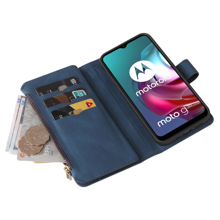 For Motorola Moto G10 Skin Feel PU + TPU Horizontal Flip Leather Case With Holder & 15 Cards Slot & Wallet & Zipper Pocket & Lanyard(Blue) - Motorola Cases by PMC TechLife | Online Shopping South Africa | PMC TechLife | Buy Now Pay Later Mobicred
