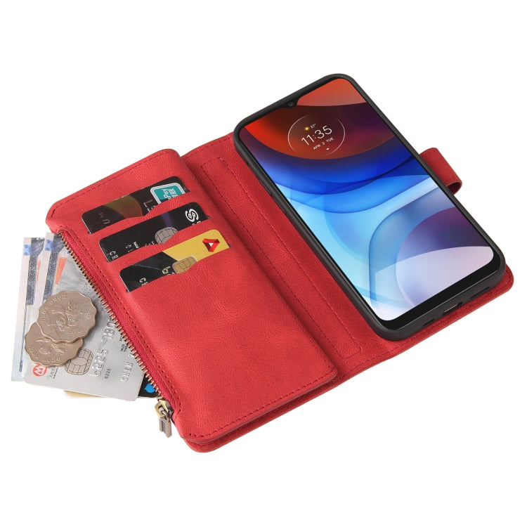 For Motorola Moto E7 Power Skin Feel PU + TPU Horizontal Flip Leather Case With Holder & 15 Cards Slot & Wallet & Zipper Pocket & Lanyard(Red) - Motorola Cases by PMC TechLife | Online Shopping South Africa | PMC TechLife | Buy Now Pay Later Mobicred