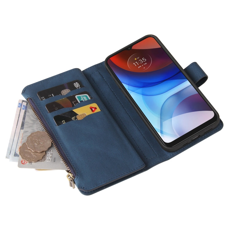 For Motorola Moto E7 Power Skin Feel PU + TPU Horizontal Flip Leather Case With Holder & 15 Cards Slot & Wallet & Zipper Pocket & Lanyard(Blue) - Motorola Cases by PMC TechLife | Online Shopping South Africa | PMC TechLife | Buy Now Pay Later Mobicred