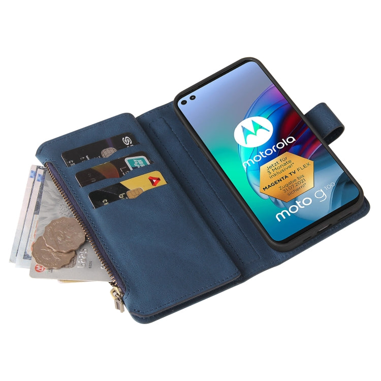 For Motorola Edge S Skin Feel PU + TPU Horizontal Flip Leather Case With Holder & 15 Cards Slot & Wallet & Zipper Pocket & Lanyard(Blue) - Motorola Cases by PMC TechLife | Online Shopping South Africa | PMC TechLife | Buy Now Pay Later Mobicred