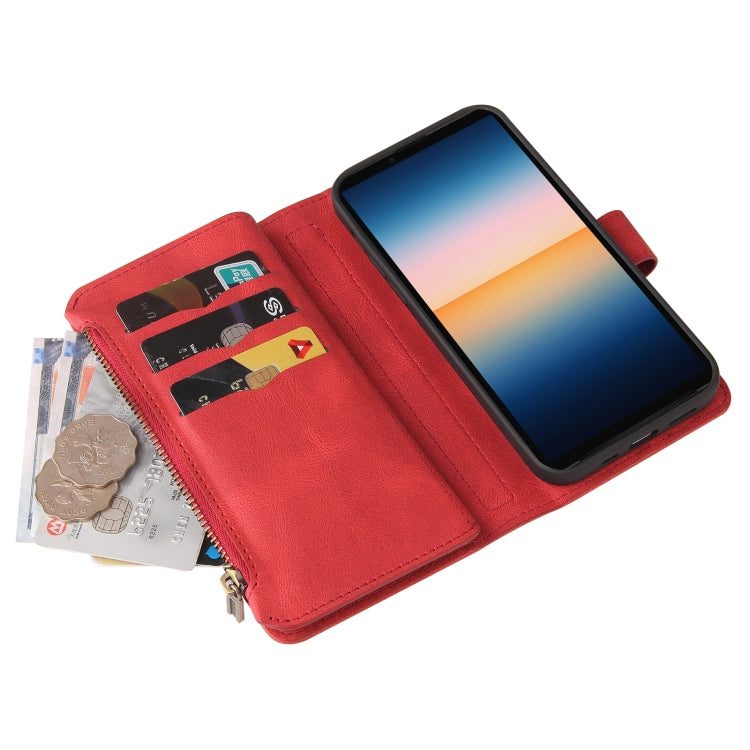 For Sony Xperia 10 III Skin Feel PU + TPU Horizontal Flip Leather Case With Holder & 15 Cards Slot & Wallet & Zipper Pocket & Lanyard(Red) - Sony Cases by PMC TechLife | Online Shopping South Africa | PMC TechLife | Buy Now Pay Later Mobicred
