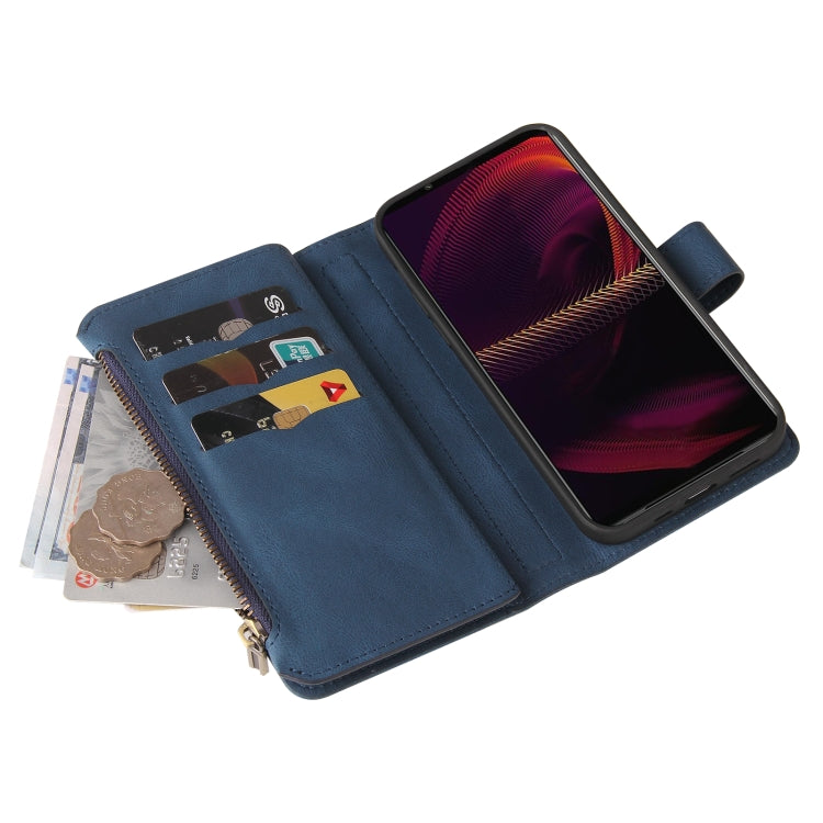 For Sony Xperia 5 III Skin Feel PU + TPU Horizontal Flip Leather Case With Holder & 15 Cards Slot & Wallet & Zipper Pocket & Lanyard(Blue) - Sony Cases by PMC TechLife | Online Shopping South Africa | PMC TechLife | Buy Now Pay Later Mobicred