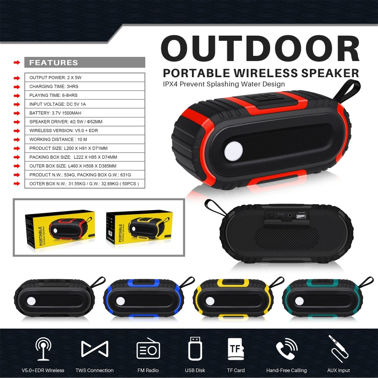 NewRixing NR-5016 Outdoor Splash-proof Water Bluetooth Speaker, Support Hands-free Call / TF Card / FM / U Disk(Black) - free shipping - PMC Jewellery - Order now!