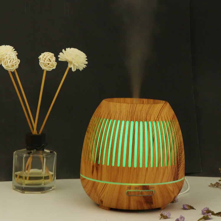 400ml Hollow-out LED Humidifier Wood Grain Air Purifier Aromatherapy Machine Automatic Alcohol Sprayer with Colorful LED Light, Plug Specification:US Plug(Light Brown) - free shipping - PMC TechLife - Order now!