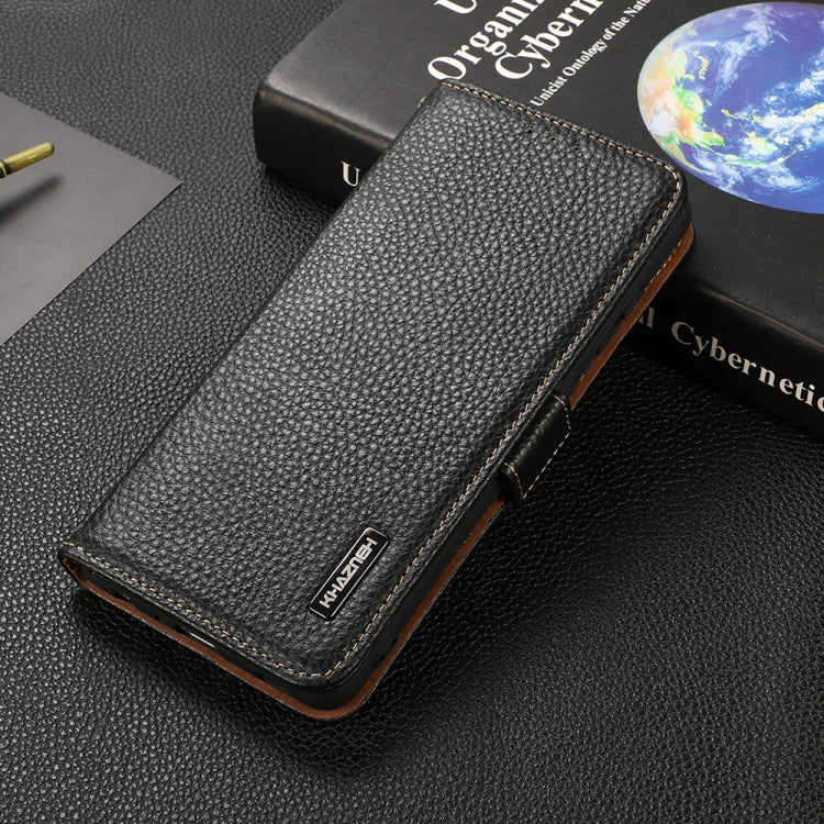 For OnePlus N20 5G KHAZNEH Side-Magnetic Litchi Genuine Leather RFID Phone Case(Black) - OnePlus Cases by PMC TechLife | Online Shopping South Africa | PMC TechLife | Buy Now Pay Later Mobicred