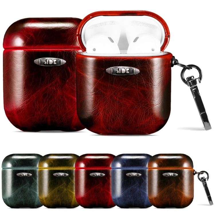 Oil Wax Leather Texture Earphone Protective Case with Hang Buckle For AirPods 1 / 2(Yellow) - For AirPods 1/2 by PMc TechLife | Online Shopping South Africa | PMc TechLife | Buy Now Pay Later Mobicred