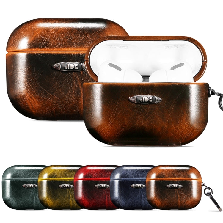 Oil Wax Leather Texture Earphone Protective Case with Hang Buckle For AirPods Pro(Yellow) - For AirPods 1/2 by PMc TechLife | Online Shopping South Africa | PMc TechLife | Buy Now Pay Later Mobicred