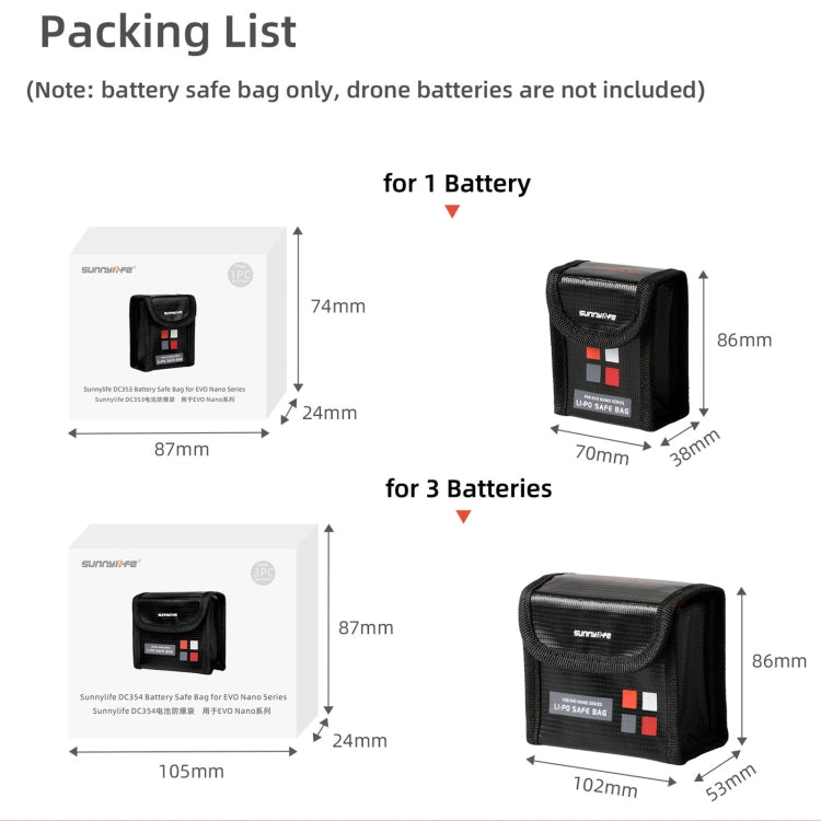 Sunnylife EVO-DC354 3 in 1 Battery Explosion-proof Bag for EVO Nano - Carry Cases by Sunnylife | Online Shopping South Africa | PMC TechLife | Buy Now Pay Later Mobicred