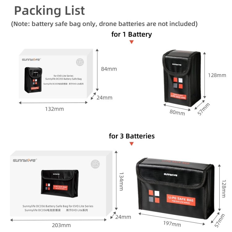 Sunnylife EVO-DC356 3 in 1 Battery Explosion-proof Bag for EVO Lite - free shipping - PMC TechLife - Order now!