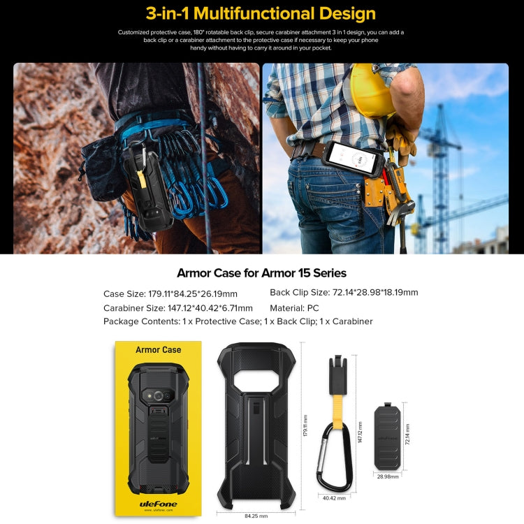 For Ulefone Power Armor 15 Ulefone Back Clip Phone Case with Carabiner (Black) - Ulefone Cases by Ulefone | Online Shopping South Africa | PMC TechLife | Buy Now Pay Later Mobicred