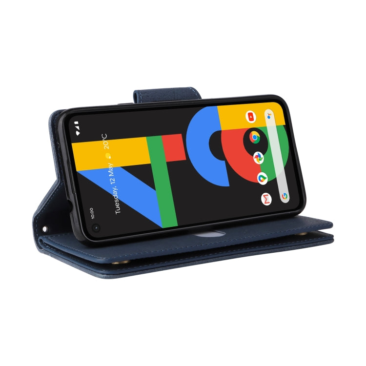 For Google Pixel 4A 4G Rivet Buckle 9 Cards Three Fold Leather Phone Case(Blue) - Google Cases by PMC TechLife | Online Shopping South Africa | PMC TechLife | Buy Now Pay Later Mobicred