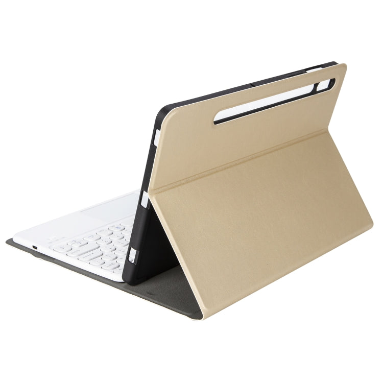 YA700B-A Lambskin Texture Voltage Round Keycap Bluetooth Keyboard Leather Case with Touchpad For Samsung Galaxy Tab S8 11 inch SM-X700 / SM-X706 & S7 11 inch SM-X700 / SM-T875(Gold) - Samsung Keyboard by PMC TechLife | Online Shopping South Africa | PMC TechLife