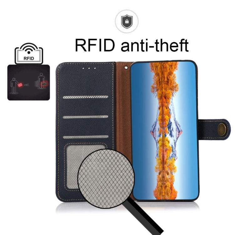 For Sharp Aquos R7 KHAZNEH Custer Genuine Leather RFID Phone Case(Blue) - More Brand by PMC TechLife | Online Shopping South Africa | PMC TechLife | Buy Now Pay Later Mobicred