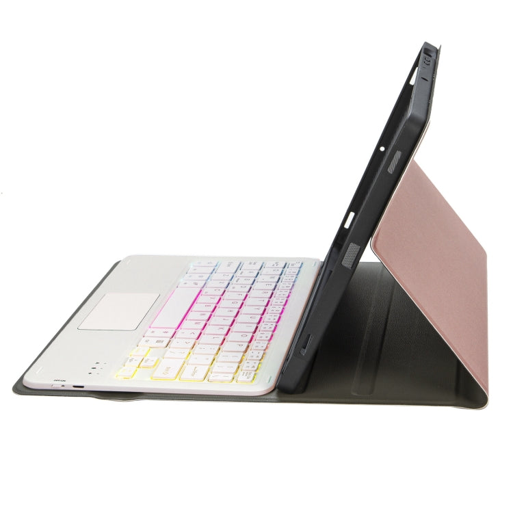 A11B-AS Lambskin Pen Slot Touch Pad Backlight Bluetooth Keyboard Leather Tablet Case For iPad Air 2022&2020 / Pro 11 2021&2020&2018(Rose Gold) - For iPad Pro by PMC TechLife | Online Shopping South Africa | PMC TechLife