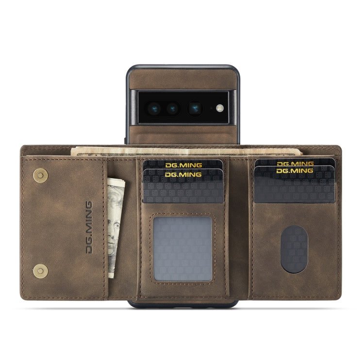 For Google Pixel 7 Pro 5G DG.MING M1 Series 3-Fold Multi Card Wallet + Magnetic Phone Case(Coffee) - free shipping - PMC TechLife - Order now!